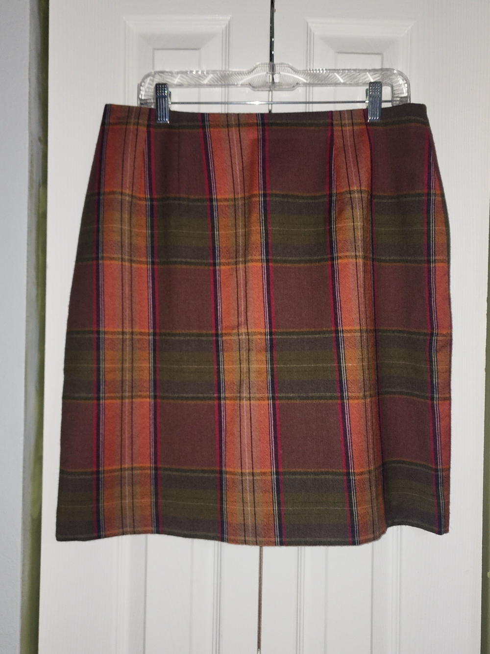 Chadwicks Olive, Rust, Brown Plaid Skirt 100% Wool - Picture 2 of 8